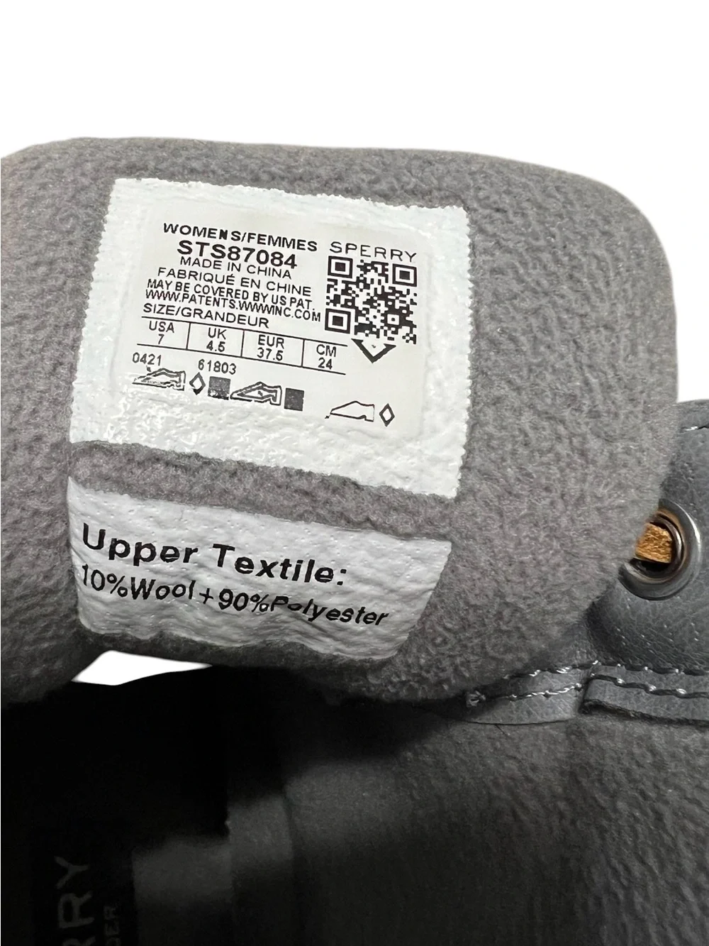 Women’s SPERRY TOP SIDER SALTWATER QUILTED wool duck boots gray waterproof sz 7